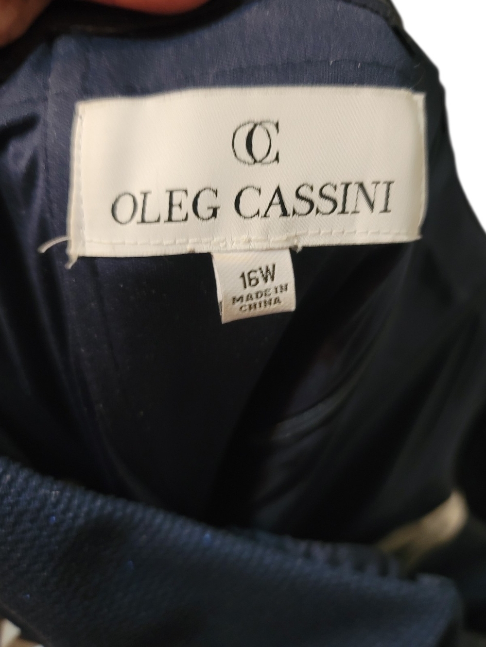 OLEG CASSINI - 16W Sparkle Navy Draped Evening Gown - Picture 6 of 8